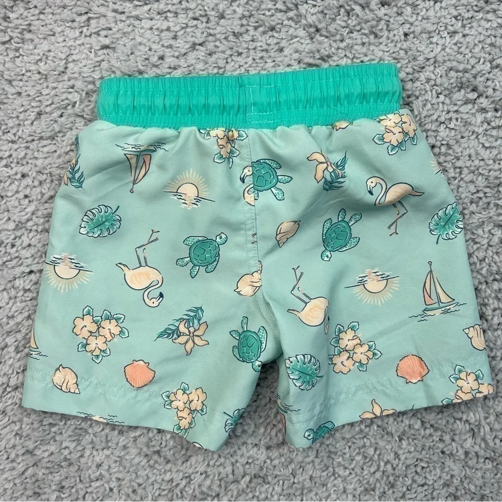 Tommy Bahama Swim Trunks Boys 18 Months Turtle Flamingo Seashells Beach Swimming